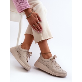 Deportivas Cuña Caladas Mujer, Piel Natural, Beige S.Barski LR482 6