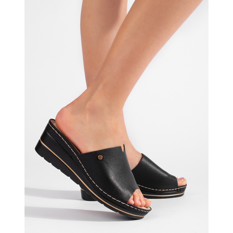 Sandalias cuña mujer cómodas negras negro 1