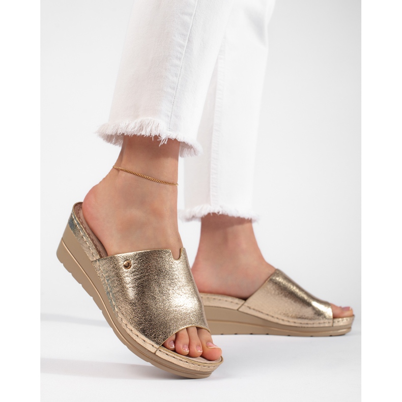Babuchas mujer cuña doradas dorado 1