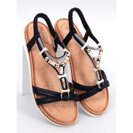 Montier Sandalias cuentas negras negro 1