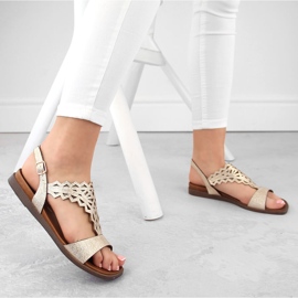 Sandalias planas de mujer caladas doradas Sergio Leone SK070H dorado 2