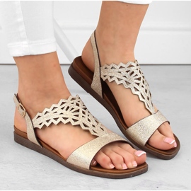 Sandalias planas de mujer caladas doradas Sergio Leone SK070H dorado 3