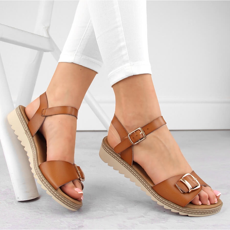 Sandalias de mujer con cuña y hebilla, marrón, Sergio Leone SK078H 1 Sandalias de mujer con cuña y hebilla, marrón, Sergio Leone SK078H 1