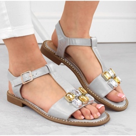 Sandalias cómodas de mujer plateadas con circonitas S.Barski 030 plata 4