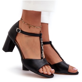 Sandalias Mujer Tacón Alto Con Tira Decorativa, Piel Ecológica, Triavera Negra negro 9