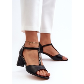 Sandalias Mujer Tacón Alto Con Tira Decorativa, Piel Ecológica, Triavera Negra negro 3