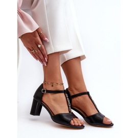 Sandalias Mujer Tacón Alto Con Tira Decorativa, Piel Ecológica, Triavera Negra negro 8