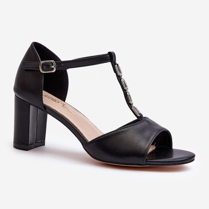 Sandalias Mujer Tacón Alto Con Tira Decorativa, Piel Ecológica, Triavera Negra negro 1