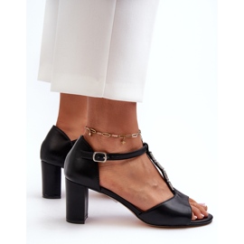 Sandalias Mujer Tacón Alto Con Tira Decorativa, Piel Ecológica, Triavera Negra negro 5