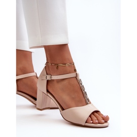 Sandalias Mujer Tacón Alto Con Tira Decorativa, Triavera Piel Ecológica Beige 5