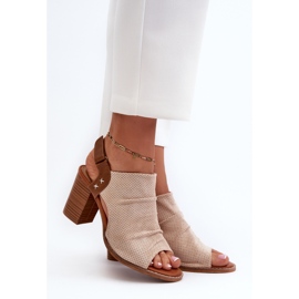 Sandalias Mujer Tacón Alto Calado Beige Rosca 2