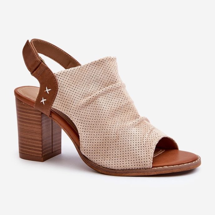 Sandalias Mujer Tacón Alto Calado Beige Rosca 1