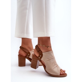 Sandalias Mujer Tacón Alto Calado Beige Rosca 5