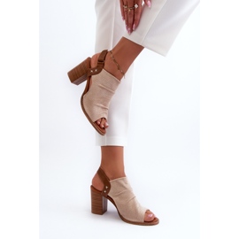 Sandalias Mujer Tacón Alto Calado Beige Rosca 6