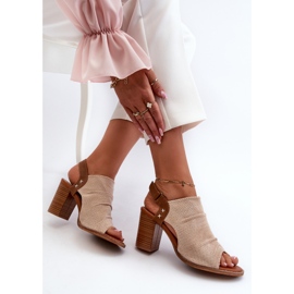Sandalias Mujer Tacón Alto Calado Beige Rosca 7