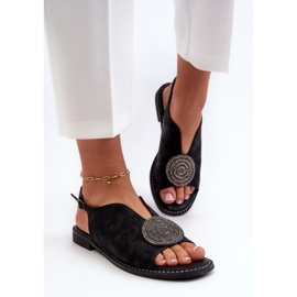 Sandalias De Mujer Con Adorno En Tacón Plano S.Barski KV24-057 Negro 4