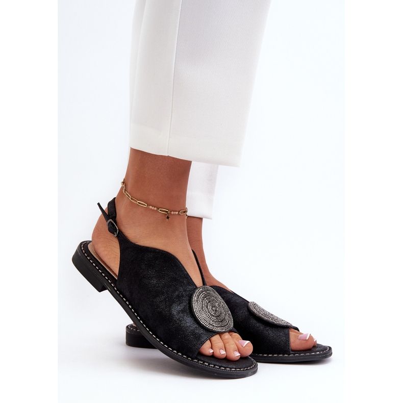 Sandalias De Mujer Con Adorno En Tacón Plano S.Barski KV24-057 Negro 2