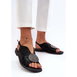Sandalias De Mujer Con Adorno En Tacón Plano S.Barski KV24-057 Negro 3
