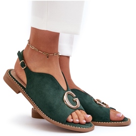 Sandalias Mujer Elegantes Con Adorno, Ante Ecológico S.Barski KV27-058 Verde 9