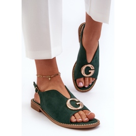 Sandalias Mujer Elegantes Con Adorno, Ante Ecológico S.Barski KV27-058 Verde 4