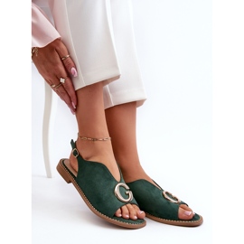 Sandalias Mujer Elegantes Con Adorno, Ante Ecológico S.Barski KV27-058 Verde 8