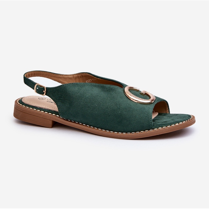 Sandalias Mujer Elegantes Con Adorno, Ante Ecológico S.Barski KV27-058 Verde 1