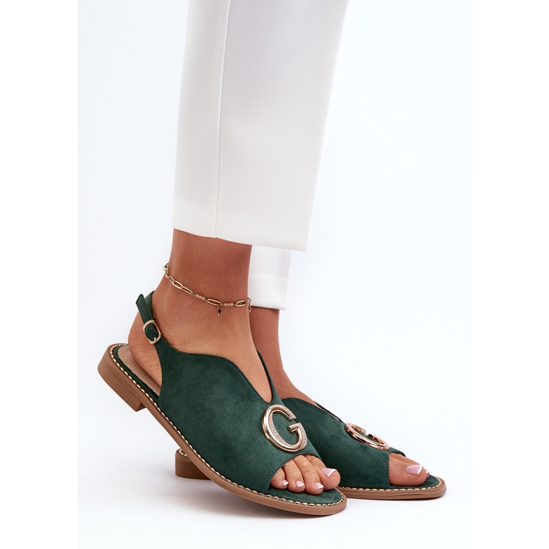 Sandalias Mujer Elegantes Con Adorno, Ante Ecológico S.Barski KV27-058 Verde 2
