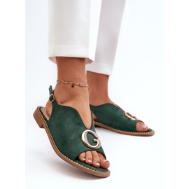 Sandalias Mujer Elegantes Con Adorno, Ante Ecológico S.Barski KV27-058 Verde 3