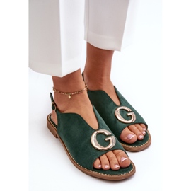 Sandalias Mujer Elegantes Con Adorno, Ante Ecológico S.Barski KV27-058 Verde 5