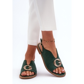 Sandalias Mujer Elegantes Con Adorno, Ante Ecológico S.Barski KV27-058 Verde 6