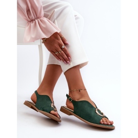 Sandalias Mujer Elegantes Con Adorno, Ante Ecológico S.Barski KV27-058 Verde 7