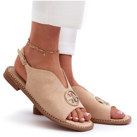 Sandalias De Mujer Con Decoración Dorada Ante Ecológico S.Barski KV27-059 Beige 8