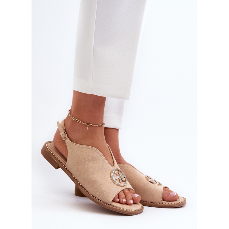 Sandalias De Mujer Con Decoración Dorada Ante Ecológico S.Barski KV27-059 Beige 2