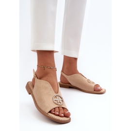 Sandalias De Mujer Con Decoración Dorada Ante Ecológico S.Barski KV27-059 Beige 3