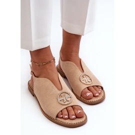 Sandalias De Mujer Con Decoración Dorada Ante Ecológico S.Barski KV27-059 Beige 5