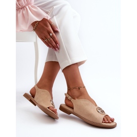 Sandalias De Mujer Con Decoración Dorada Ante Ecológico S.Barski KV27-059 Beige 6