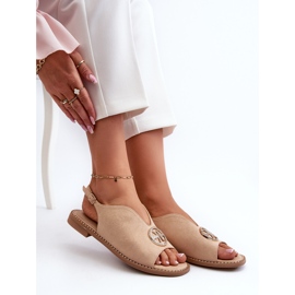 Sandalias De Mujer Con Decoración Dorada Ante Ecológico S.Barski KV27-059 Beige 7