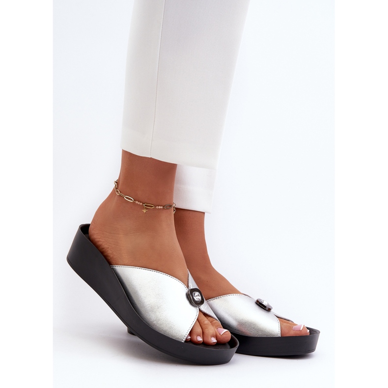 Chanclas Mujer Piel Con Adorno Plata S.Barski KV27-027 2