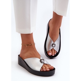Chanclas Mujer Piel Con Adorno Plata S.Barski KV27-027 4