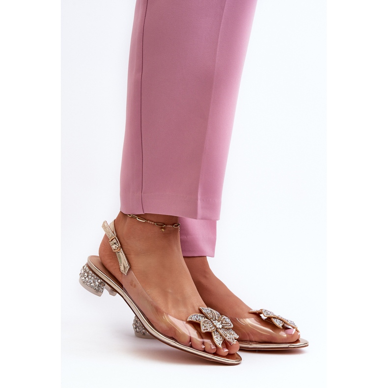 S.Barski Sandalias Tacón Bajo Transparentes Con Decoración Dorada D&amp;A MR38-383 dorado 2