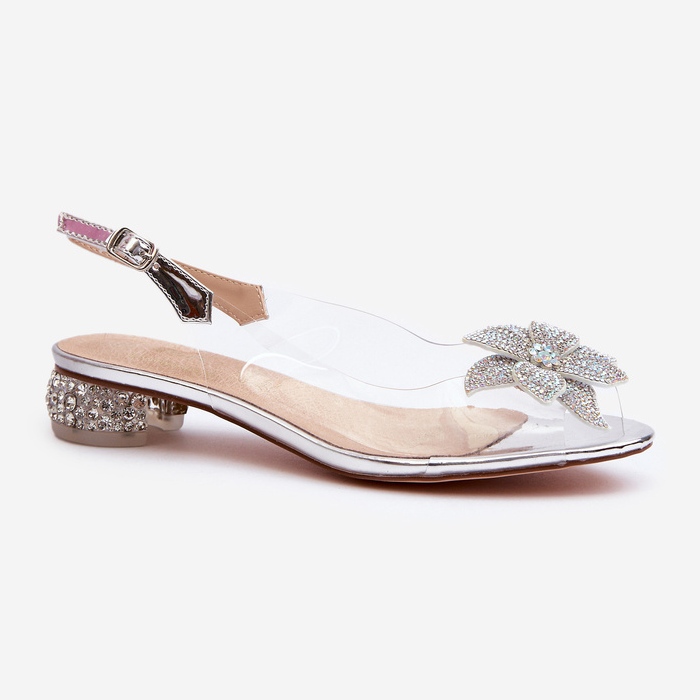 S.Barski Sandalias Tacón Bajo Transparentes Con Decoración Plateada D&amp;A MR38-383 plata 2