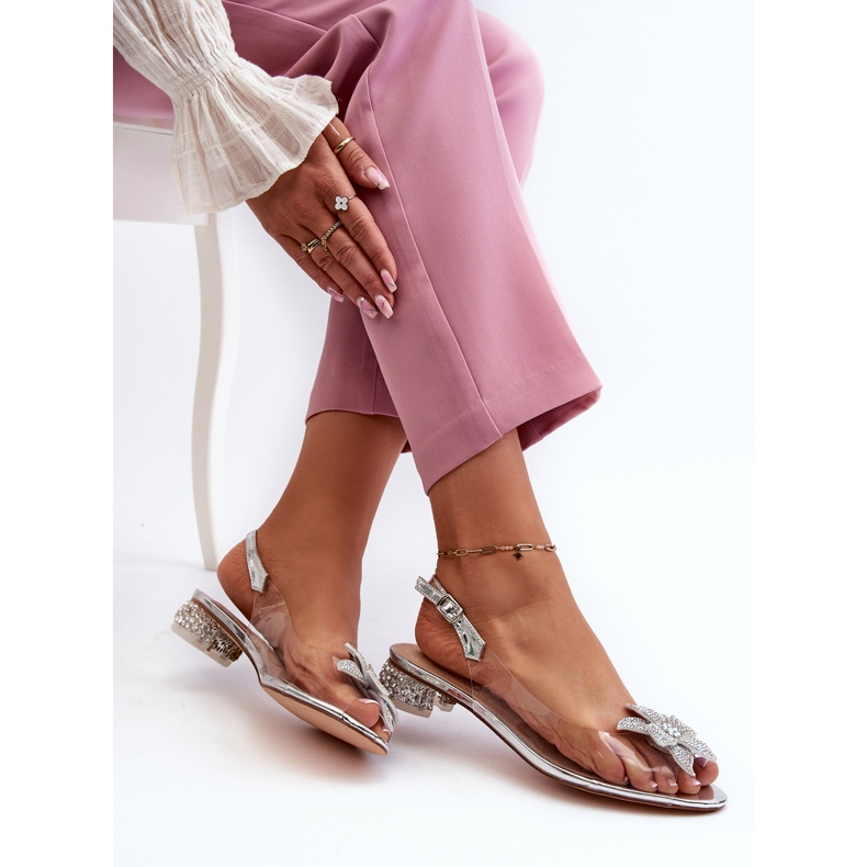 S.Barski Sandalias Tacón Bajo Transparentes Con Decoración Plateada D&amp;A MR38-383 plata 1