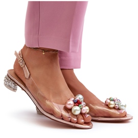 S.Barski Sandalias Tacón Bajo Transparente Con Decoración Oro Rosa D&amp;A MR38-368 rosado 10