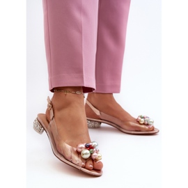 S.Barski Sandalias Tacón Bajo Transparente Con Decoración Oro Rosa D&amp;A MR38-368 rosado 4