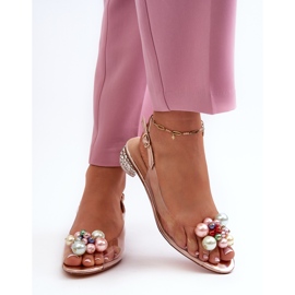 S.Barski Sandalias Tacón Bajo Transparente Con Decoración Oro Rosa D&amp;A MR38-368 rosado 7