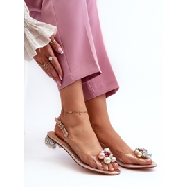 S.Barski Sandalias Tacón Bajo Transparente Con Decoración Oro Rosa D&amp;A MR38-368 1