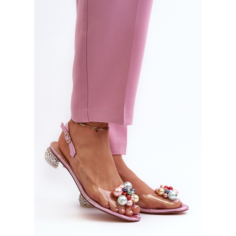 S.Barski Sandalias Tacón Bajo Transparente Con Decoración Rosa D&amp;A MR38-368 rosado 2