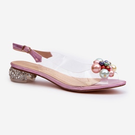 S.Barski Sandalias Tacón Bajo Transparente Con Decoración Rosa D&amp;A MR38-368 rosado 1