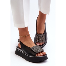 Zazoo 1786 Sandalias de Mujer de Piel con Plataforma y Adorno, Negro 4