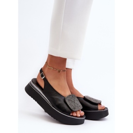 Zazoo 1786 Sandalias de Mujer de Piel con Plataforma y Adorno, Negro 2